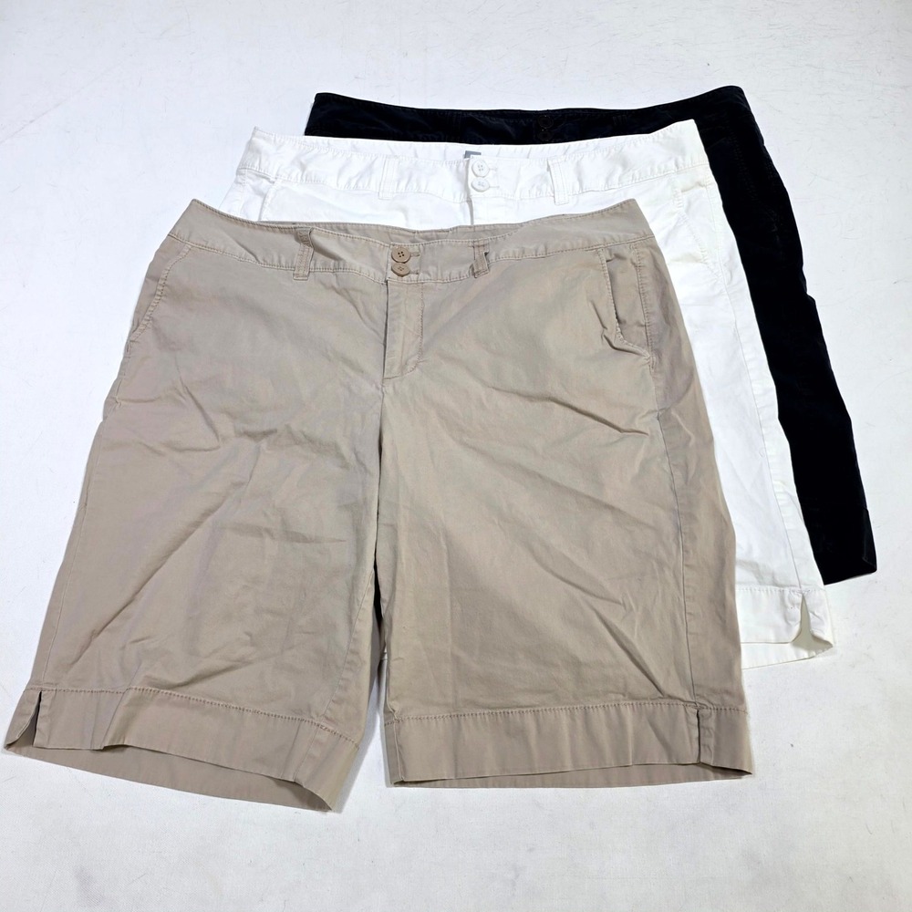 Caslon Bermuda Shorts Womens 18W Khaki White Blue Set of 3 Stretch Chino Plus